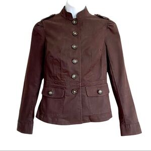 Brown Band Military Style Collar Blazer Size 2 XS Cotton Jacket Front Buttons